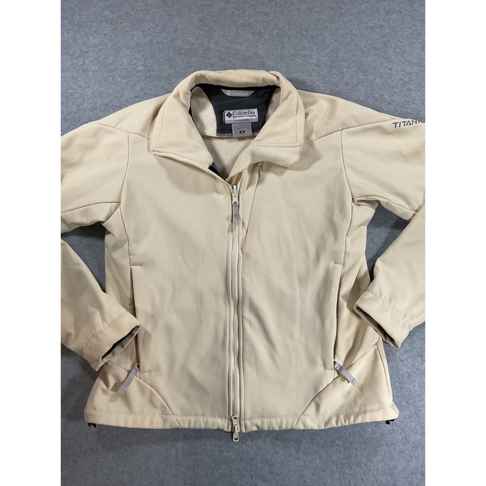 Columbia Titanium Softshell Jacket Womens Med Beige Full Zip Fleece Lined 1912